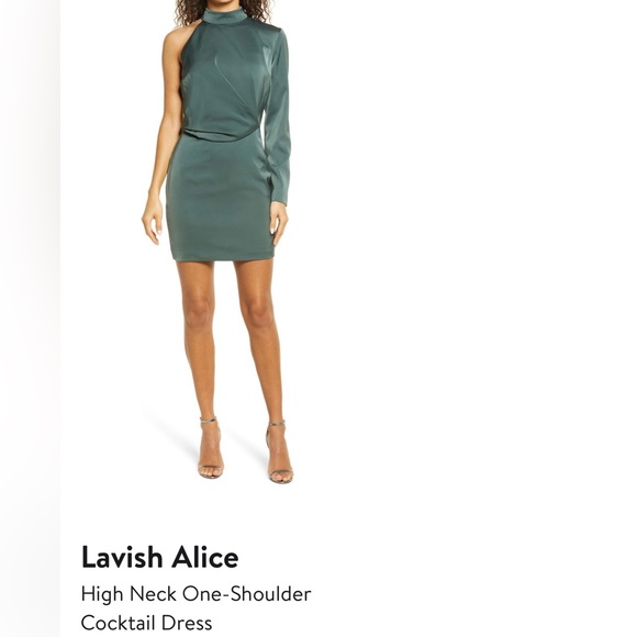 Lavish Alice High Neck One-Shoulder Cocktail Dress in Deep Pine Green - Picture 2 of 9